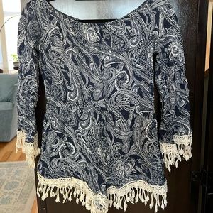 Boho Longsleeves Romper with Macrame Style Fringe